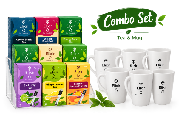 Combo Set Tea Sticks Mixed Stand 90τεμ + 6 Elixir Porcelain Mugs